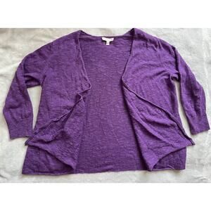 Eileen Fisher Linen Cotton Slub Blend XS Open Front Jewel Tone Cropped Cardigan